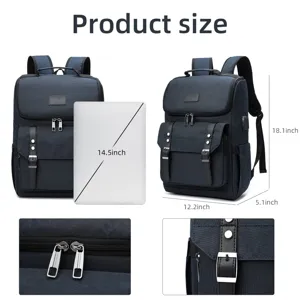 Vintage Oxford Stoff Business Laptop Rucksack mit USB Ladeanschluss, 18,1 Zoll große Kapazität.