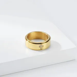 Gouden roestvrij staal draaibare kruis ring voor heren en dames, stijlvol paar sieraden.