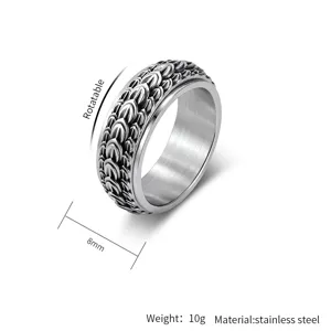 Retro dragon scale spinner ring for men, stainless steel punk style 8mm wide stress relief ring.