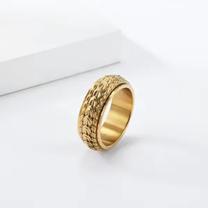 Detailed close-up shot of the vintage dragon scale spinner ring, showing fine metallic texture.