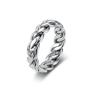 Silver titanium steel braided chain ring for men and women minimalist fashion jewelry