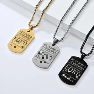 Stainless steel dog tag necklace set with inspirational scripture text, fashion jewelry gift.