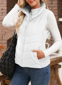 Women winter stand collar puffer vest sleeveless quilted zip up casual gilet outerwear coat