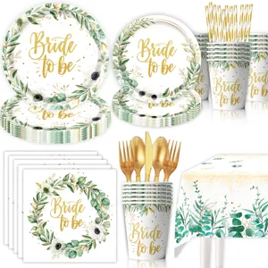 Eukalyptus Bride to be Party Geschirr Einweg Pappteller Becher Servietten Set für Brautparty