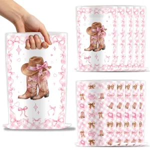 Rosa Cowboy Stiefel Party Geschenktüten Detailansicht, Schleifen Design Plastiktüten für Feste.