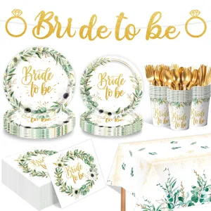 Eukalyptus Blatt Braut Party Einweg Geschirr Set Pappteller Becher Servietten Banner