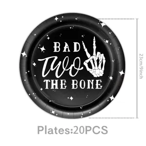 Black skeleton hand themed party paper plates 23cm 9inch disposable tableware set 20pcs