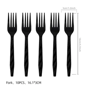 Black disposable plastic forks for party tableware set, 10 pcs, size 16.1x3cm.