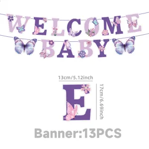 Σετ διακόσμησης πάρτι με μωβ πεταλούδα για baby shower με γράμματα και 13 τεμάχια.