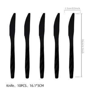 Disposable black plastic knives 10pcs set party tableware detail view product specification