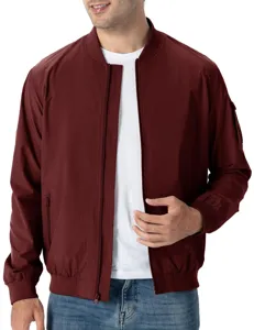 Veste bomber unie décontractée pour homme avec fermeture éclair, coupe confortable et poches utiles.