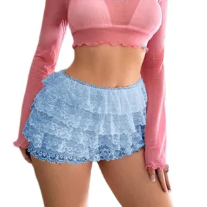 Mini short de encaje con volantes de cintura baja mujer lindo y2k falda pantalón verano