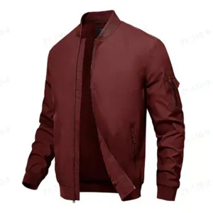 Blouson aviateur homme casual uni coupe ample fermeture éclair manteau de travail détail