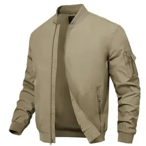 Blouson aviateur homme casual couleur unie coupe ample fermeture éclair mode vestimentaire