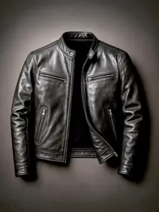 Blouson aviateur noir en cuir PU pour homme veste style moto rétro pour le printemps