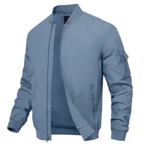 Blouson aviateur homme casual uni fermeture eclair veste elegante avec poche de manche.