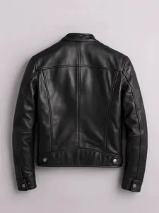 Blouson veste en cuir PU noir homme style vintage col montant pilote vue arriere image principale