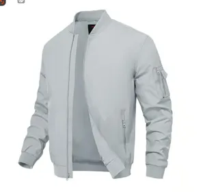 Homme decontracte veste bomber unie ample fermeture eclair vetement de travail detail