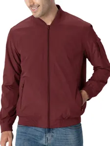 Veste Bomber Décontractée pour Hommes Couleur Unie Coupe Large Veste de Pilote Avec Poche Utilitaire Fermeture Éclair Avant