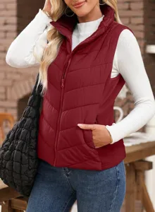 Women casual stand collar puffer vest winter sleeveless quilted zip up outerwear gilet