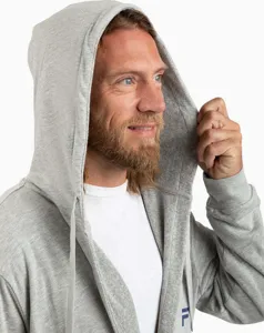 Grey hooded bathrobe for men and women, thick soft casual loungewear long bathrobe.