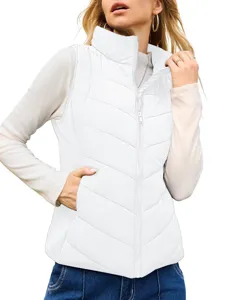 Women winter warm puffer vest casual sleeveless zip up quilted padded gilet outerwear