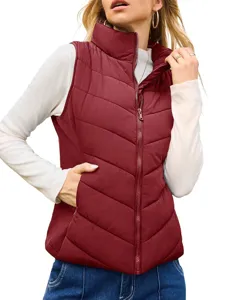 Women's Winter Stand Collar Puffer Vest Casual Sleeveless Zip Up Quilted Outwear