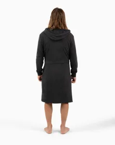 Dark grey hooded solid color bathrobe sleepwear detail view for daily ultimate comfort.