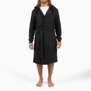 Black hooded bathrobe for men and women, thick comfortable soft sleepwear robe for home daily wear