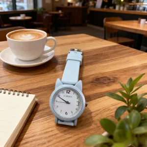 Orologio gelatina orecchie di gatto blu chiaro donna, grazioso orologio al quarzo silicone.