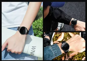 Men minimalist quartz watch slim mesh strap fashion casual wrist watch for business daily wear