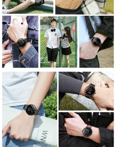 Men quartz watch minimalist black dial versatile business style waterproof wrist watch for men