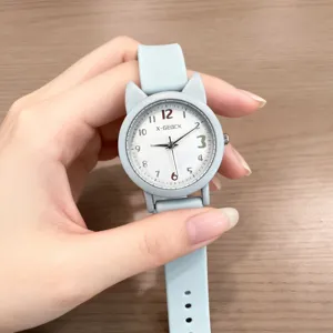 Donna Carino Orologio al Quarzo con Orecchio di Gatto Cinturino in Silicone Studente Casuale Orologio da Polso Moda Signore