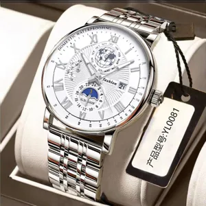 Men's Quartz Watch Stainless Steel Band Business Casual Waterproof Calendar Wristwatch For Youth Students