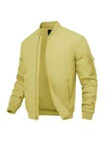Veste bomber unie pour homme décontractée avec fermeture éclair style extérieur.