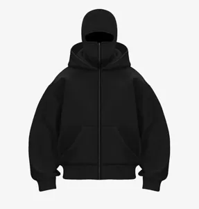 Sweat à capuche noir avec cagoule masque facial design double capuche streetwear veste.