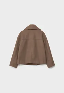 Detail view of the brown women's short woolen lapel jacket, showing the back design clearly.