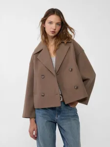 Women Elegant Double Breasted Woolen Blazer Short Casual Lapel Long Sleeve Jacket Coat Outerwear For Commute Work Office