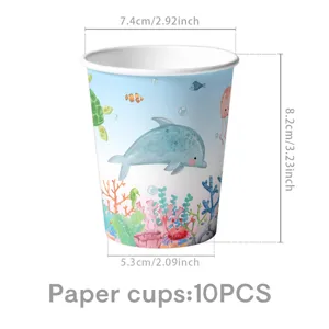 Unterwasserwelt Design Einweg Pappbecher Detailansicht, umweltfreundliches Material, 10 Stk.