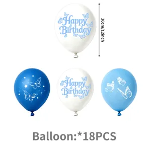 Blue butterfly birthday balloons set 12 inch party decoration set 18pcs balloons.