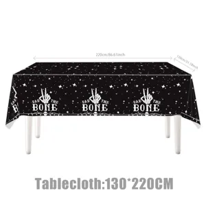 Black skeleton hand pattern tablecloth detail showing high quality material and print 130x220cm