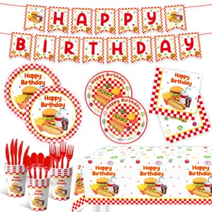Hotdog Burger Thema Geburtstag Party Geschirr Set Pappteller Becher Servietten Deko