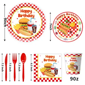 Hotdog Burger Party Geschirr Set Pappteller Becher Servietten Geburtstag Deko Zubehör