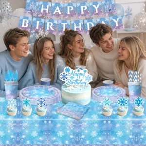 Blaue Schneeflocke Geburtstag Party Deko Set Pappteller Becher Banner Feier Deko Zubehör