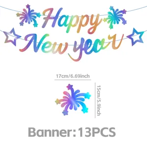 Happy New Year party banner decoration, 13 pieces watercolor fireworks design, festive decor.