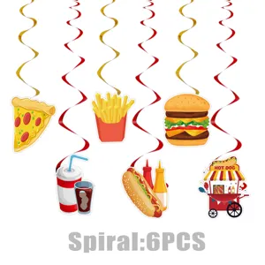 Fast-Food-Thema hängende Wirbel Party Dekoration Set Burger Pizza Hot Dog Spiralen