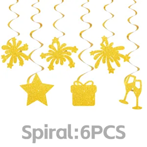 Gold glitter hanging swirls party decorations set, perfect for new year and celebrations.