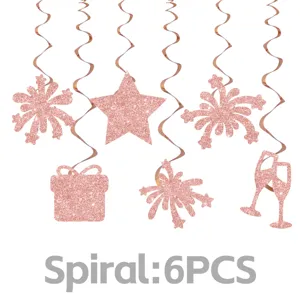 Rose gold glitter hanging swirl decorations set 6pcs for new year party celebration backdrop.