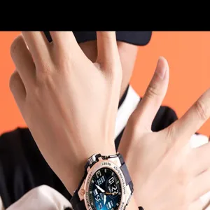 Men multi-functional outdoor sports watch with digital analog display and resin strap.