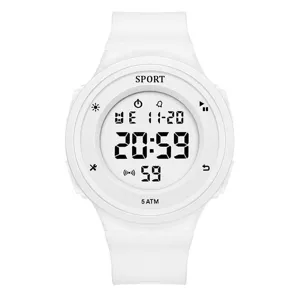 White digital sports watch with waterproof design for kids and teens, stylish daily use.
